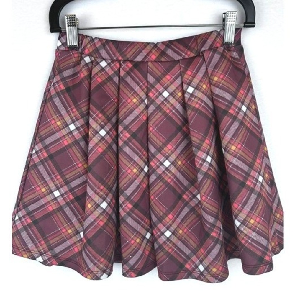 Beautees Plaid Pleated Skort Burgundy Pink Tartan Girls Size M 10-12